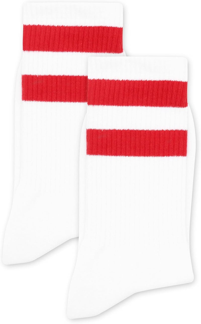 vohiro Classic Striped Tube Socks, Back To School Gifts, Soft Cotton Retro Tube Socks For Men, Women& Teens, 1 Pairs, White/Red - Christmas Graduation Fathers Day Cotton Gift For For Men, Women, Teens. (150) - Image 3